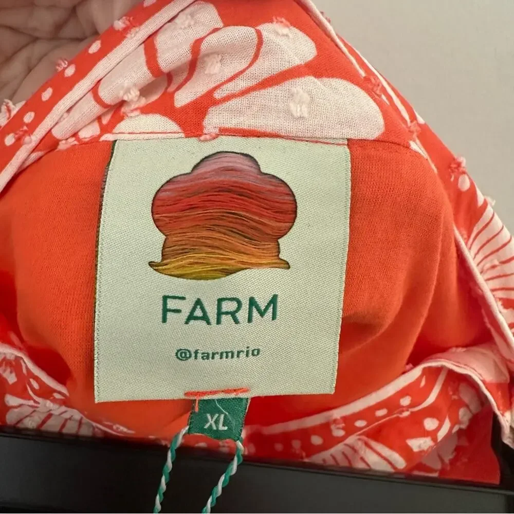 FARM Rio Orange Neon Jungle Mini Skirt Women's XL NWT Ruffle Lace Trim